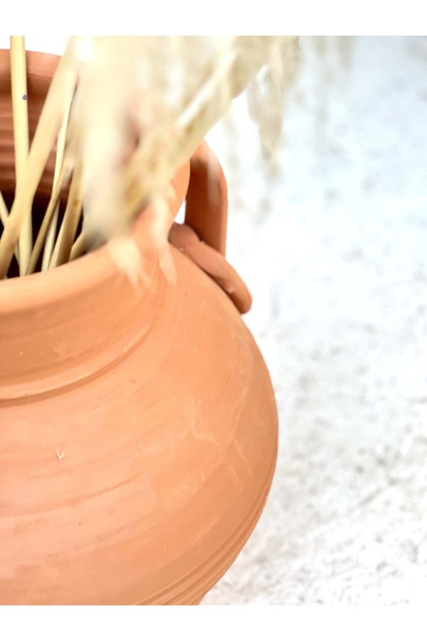 Leya Küpeli Çift Kulplu Büyük Vazo Terracotta