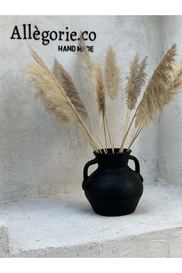 Leya Küpeli Çift Kulplu Büyük Vazo Siyah