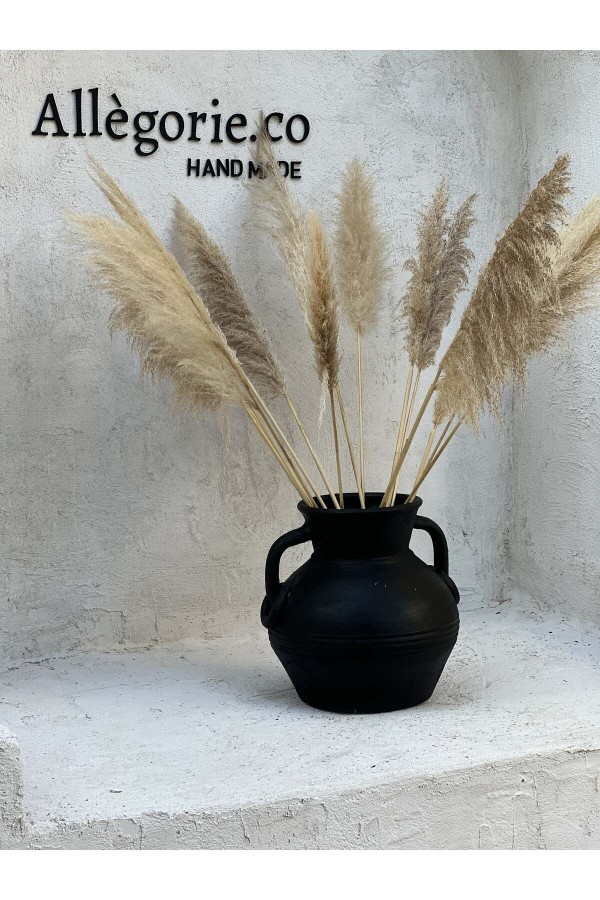 Leya Küpeli Çift Kulplu Büyük Vazo Siyah