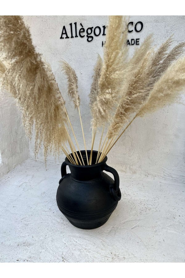 Leya Küpeli Çift Kulplu Büyük Vazo Siyah