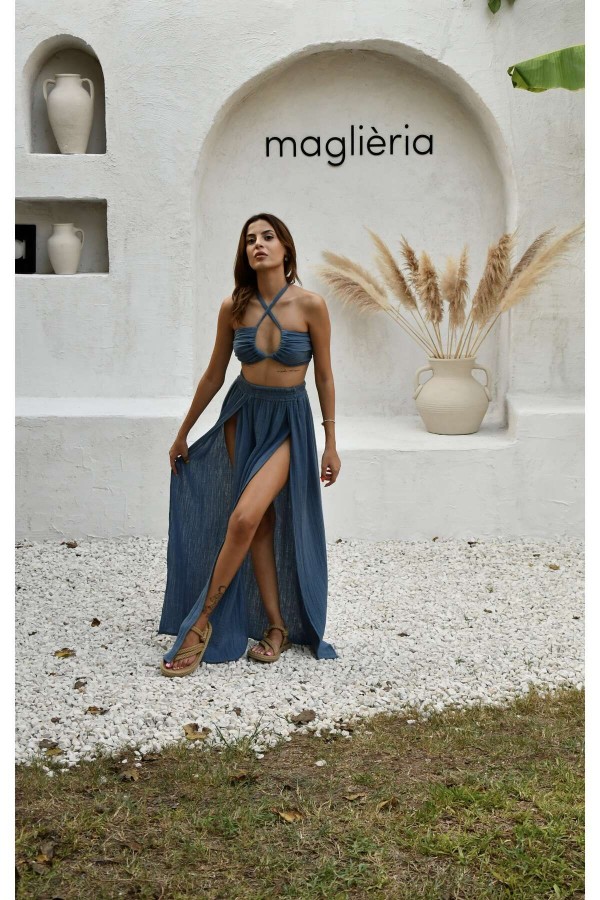 GAİA TAKIM 3 LÜ ETEK CROP UZUN KOLLU ÜST BLUZ