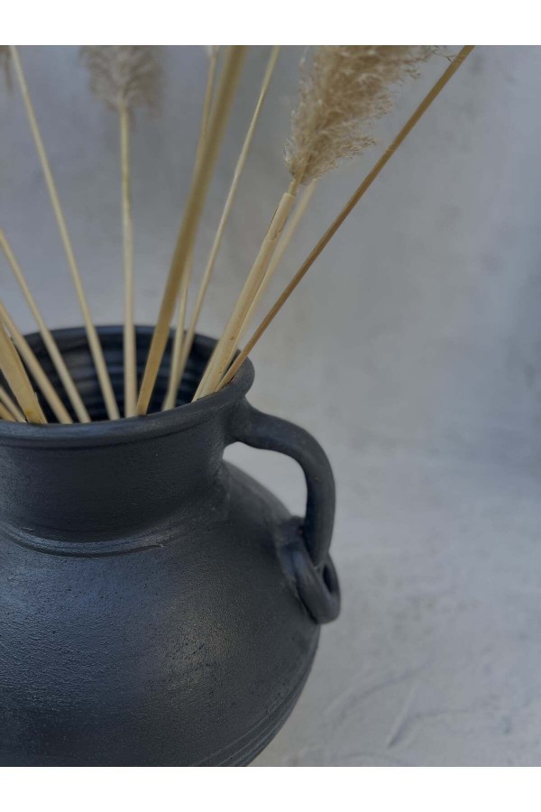 Leya Küpeli Çift Kulplu Büyük Vazo Siyah