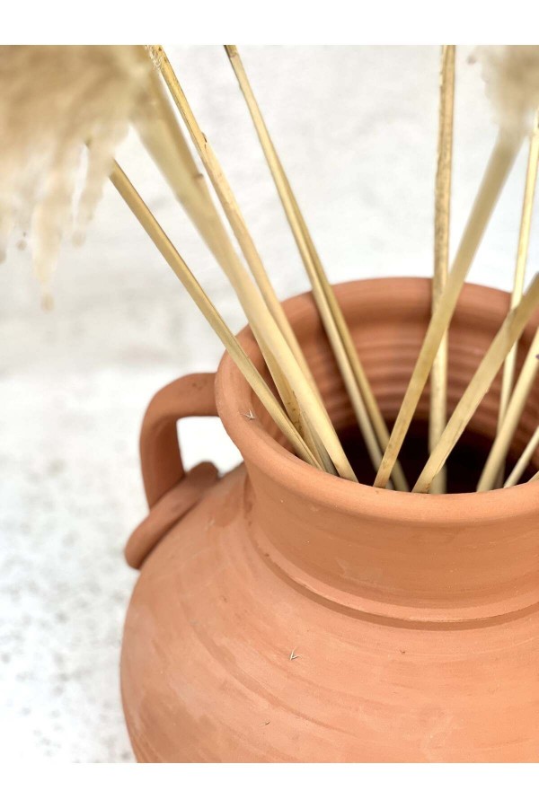 Leya Küpeli Çift Kulplu Büyük Vazo Terracotta
