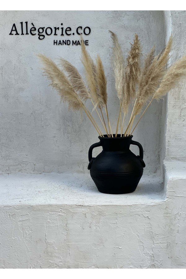 Leya Küpeli Çift Kulplu Büyük Vazo Siyah